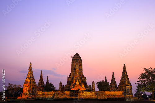 Wat Chaiwatthanaram at twilight, Ayutthaya, Thailand © wirojsid