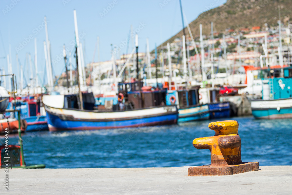 Obraz premium Yacht and fishermans boat marina in Cape Town South Africa