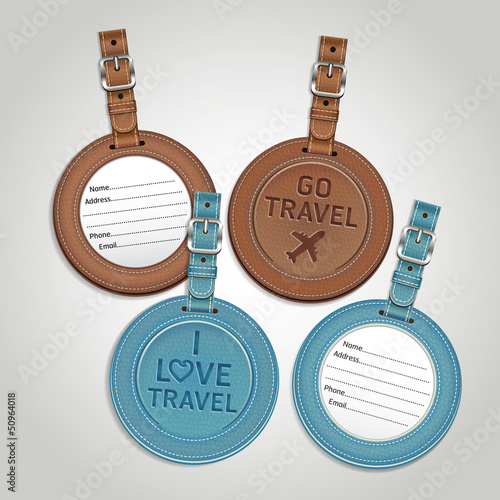 Leather luggage tags labels. Vector illustration