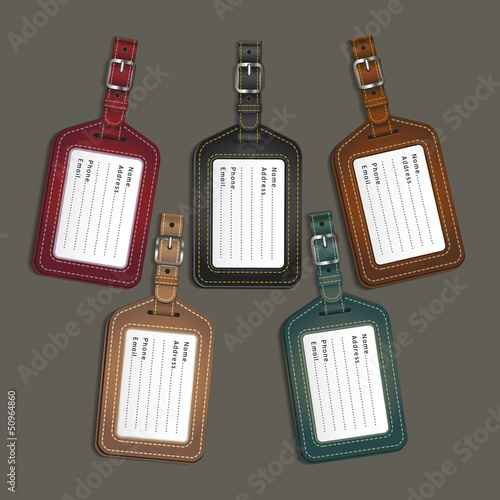 Leather luggage tags labels. Vector illustration