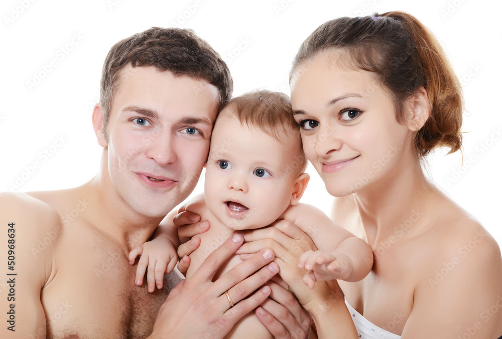 Portrait of a young happy family with the kid Portrait of a young happy family with the kid