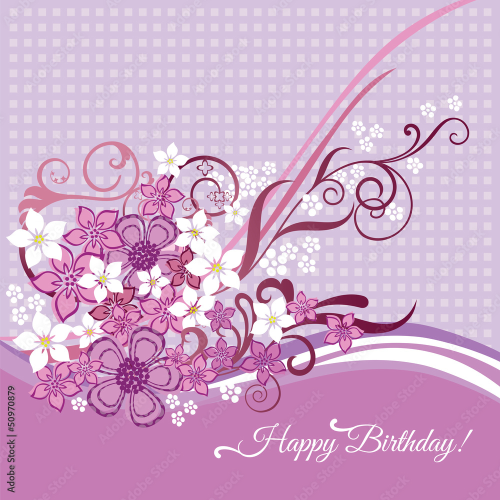 Happy Birthday card with pink and white flowers Happy Birthday card with pink and white flowers
