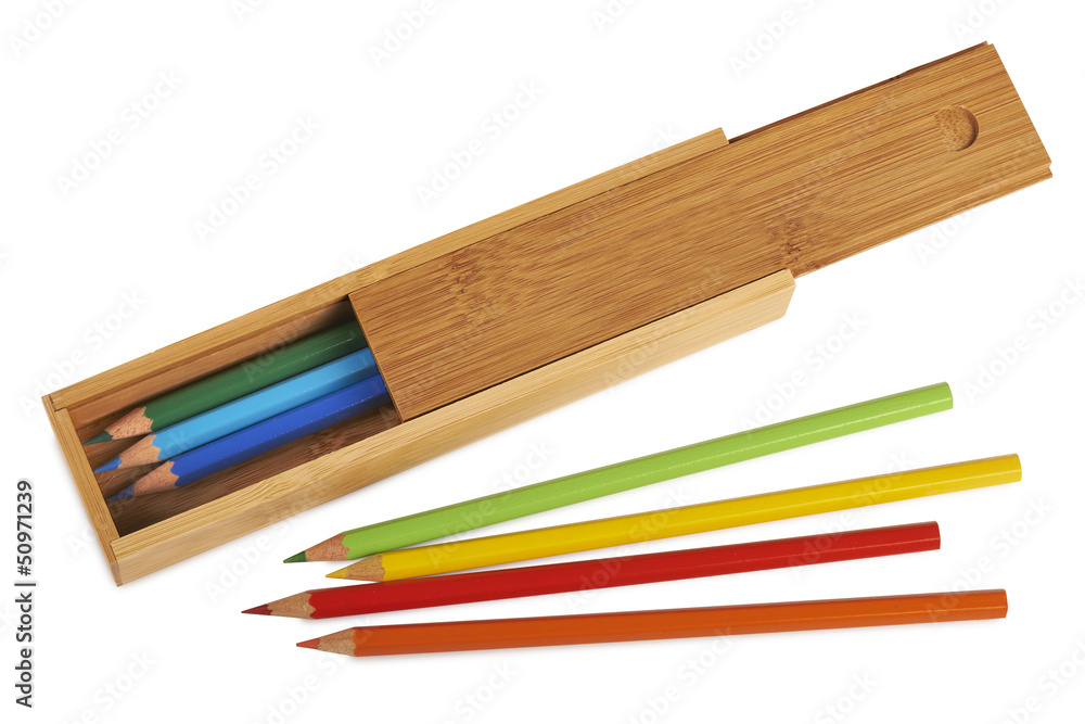 Opened wooden pencil boxes isolated ( clipping path )