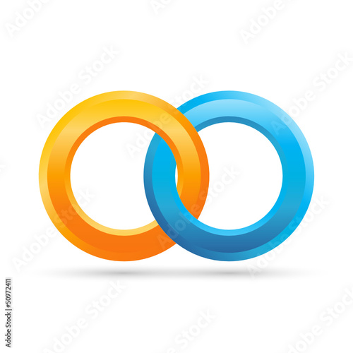 Logo, Icon 3D - two glossy orange & blue interlocking rings