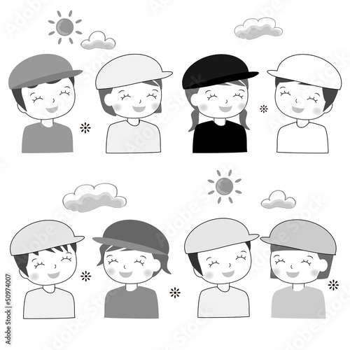 運動会　帽子　幼稚園　モノクロ