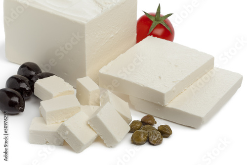 Feta cheese with slices and cubes