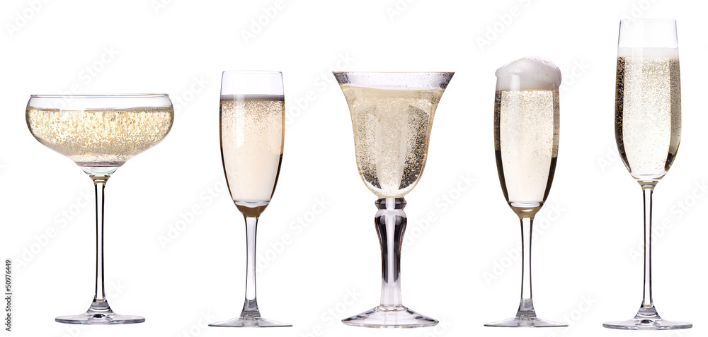 glass of champagne set isolated - obrazy, fototapety, plakaty 