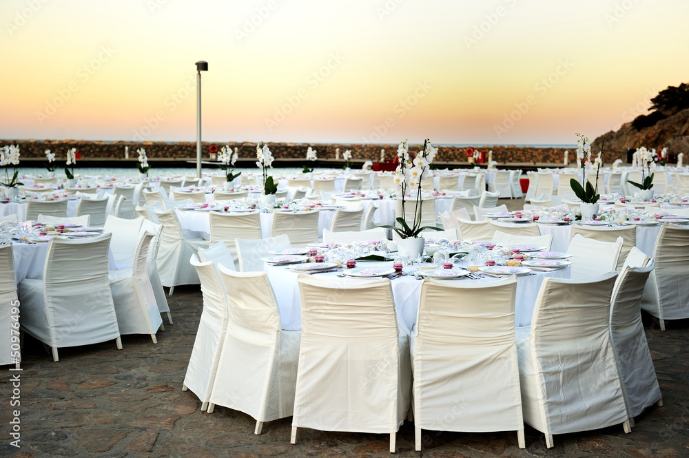 Table set up at the beach wedding