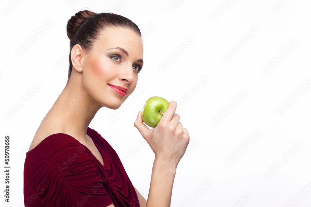 Smiling beautiful woman with green apple Smiling beautiful woman with green apple