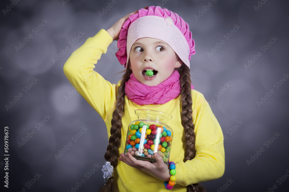 Little girl with jelly bean. Little girl with jelly bean.