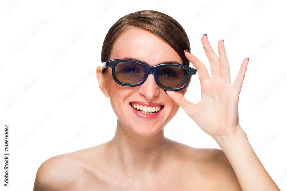 Beautiful young woman in black glasses Beautiful young woman in black glasses