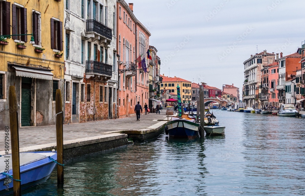 Typical Venice street on a cloudy day