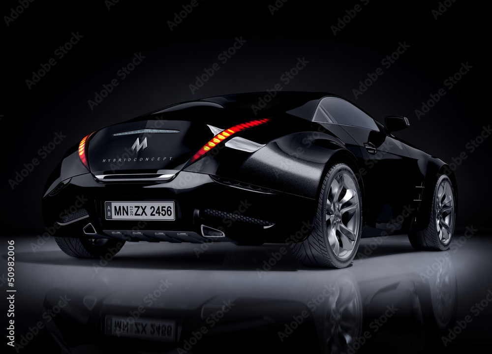 Black sports car. Non-branded car design.