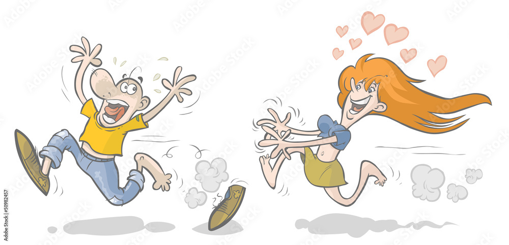 Man chased by Woman. Man chased by Woman.
