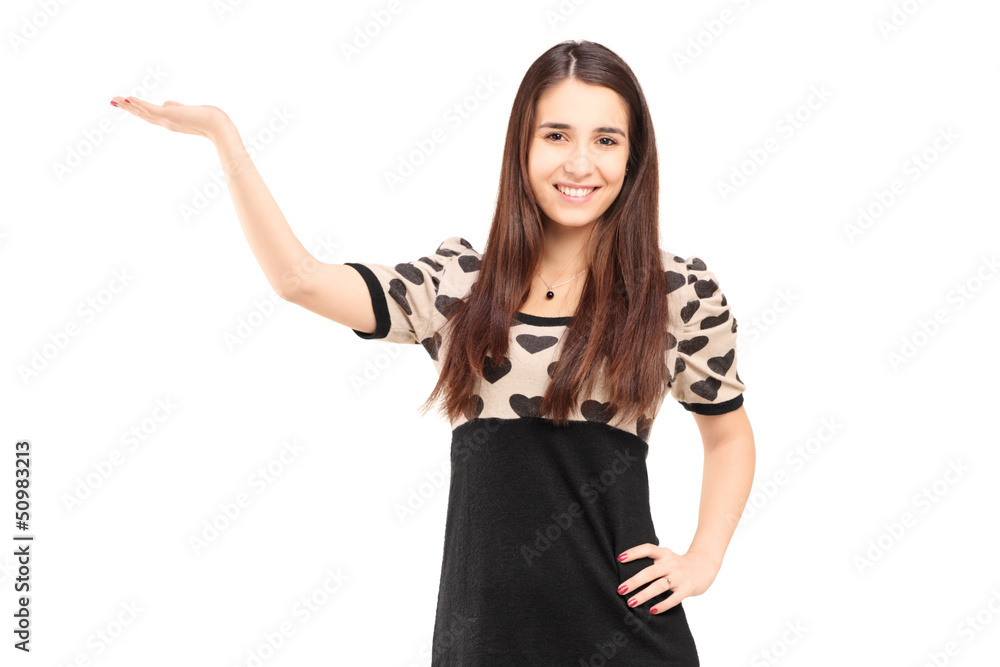 A young woman gesturing with hand A young woman gesturing with hand