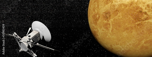 Magellan spacecraft near Venus planet - 3D render