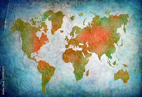 vintage world map with blue background