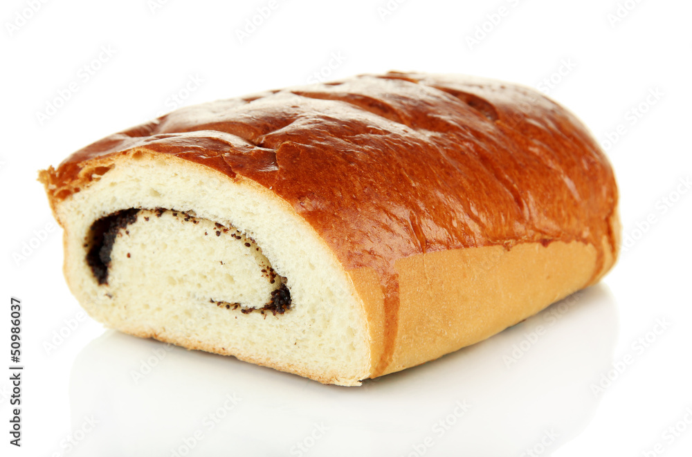 Loaf with poppy seeds, isolated on white