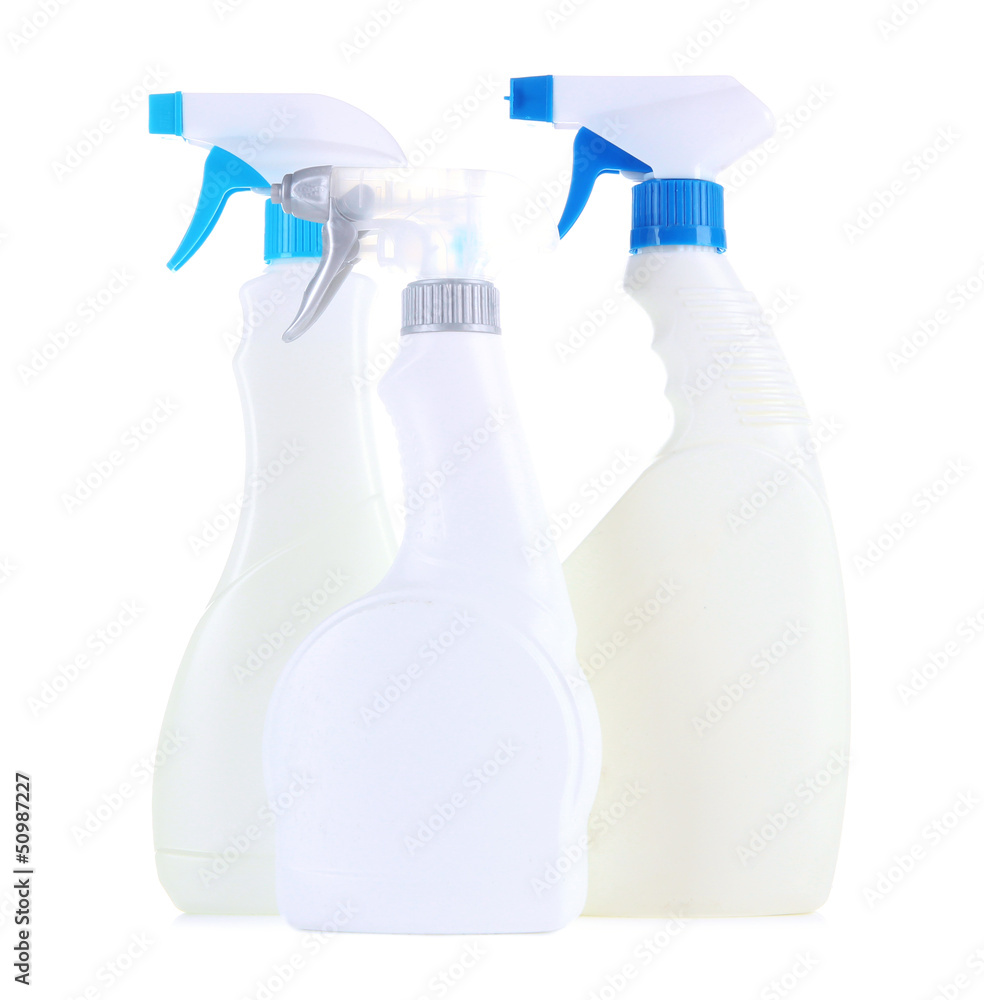 Different kinds of sprays for house cleaning, isolated on white Different kinds of sprays for house cleaning, isolated on white