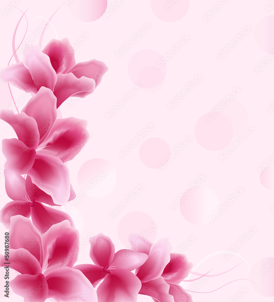 pink floral background. wedding card
