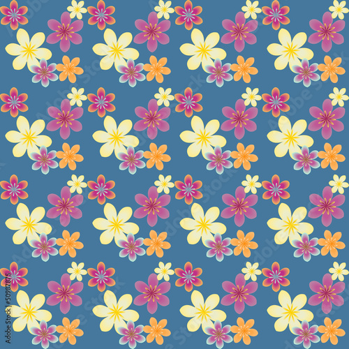 Multicolored floral pattern on blue background