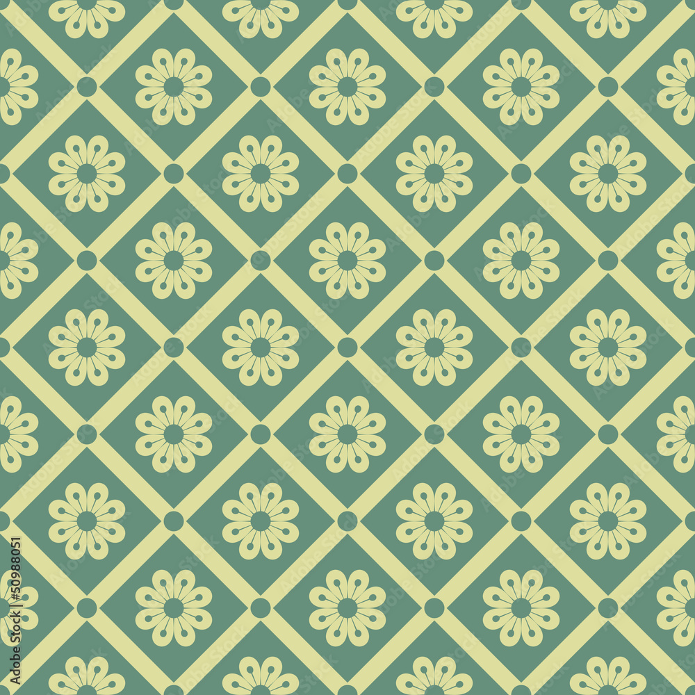 Seamless flowers and rhombuses pattern