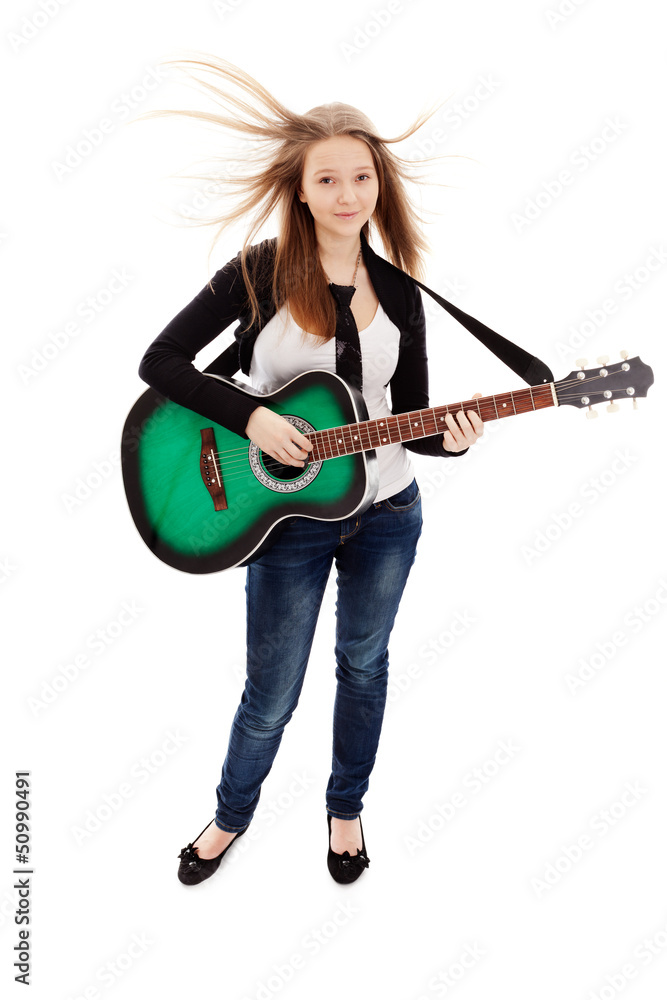 Beautiful girl with guitar on white background Beautiful girl with guitar on white background