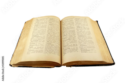 old dictionary book isolated on white background