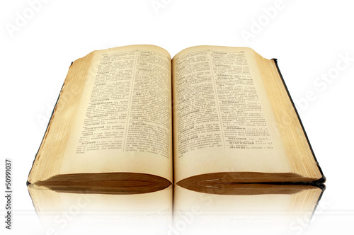 old dictionary book isolated on white background