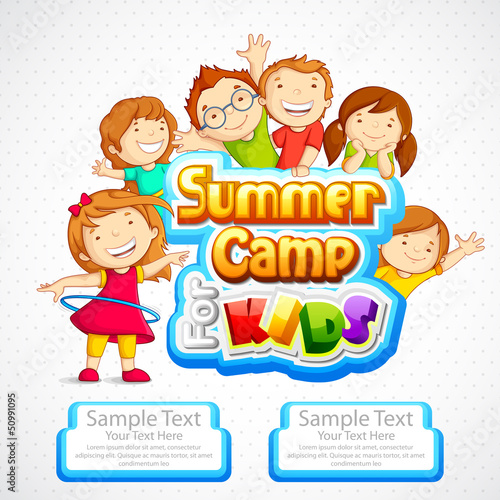 vector illustration of kids summer camp poster
