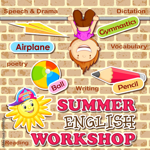 vector illustration of poster design for Summer English Workshop