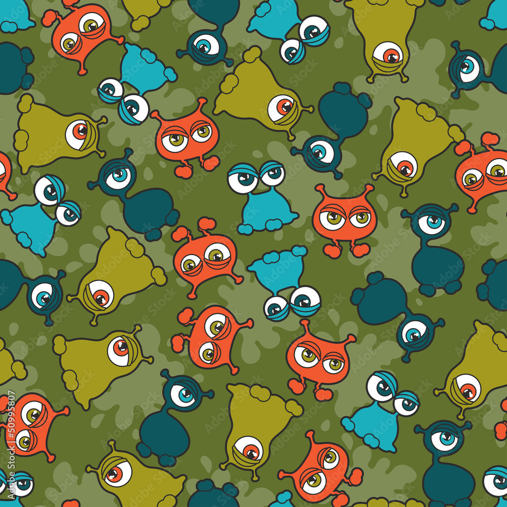 Abstract seamless pattern with cute monsters. Abstract seamless pattern with cute monsters.