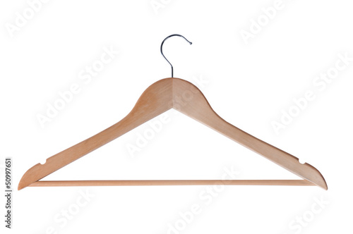 Wood hanger on the on a white background.