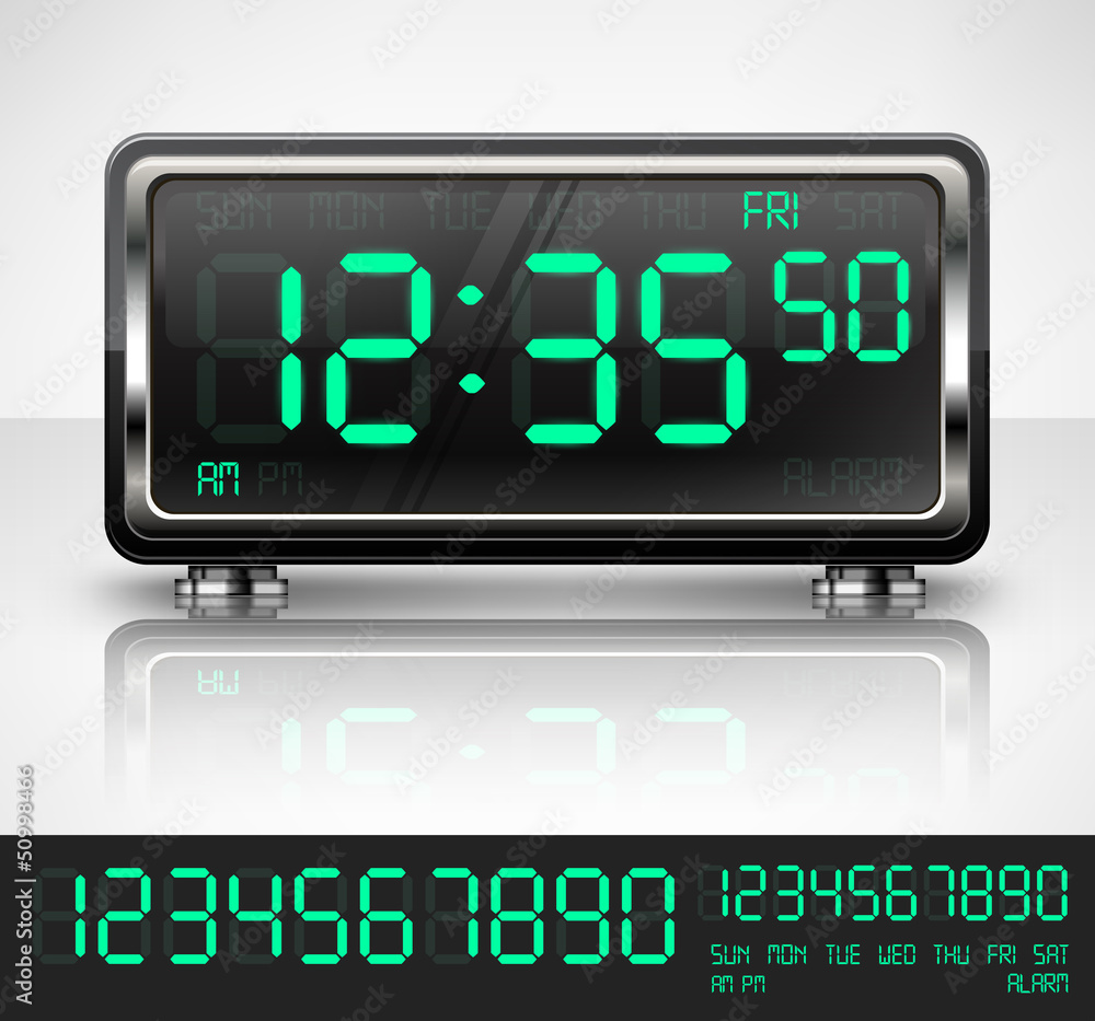 Digital watch black with green dial on white, vector Digital watch black with green dial on white, vector