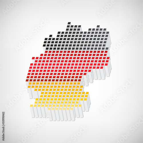 Deutschlandkarte extrudiert mit Nationalfarben