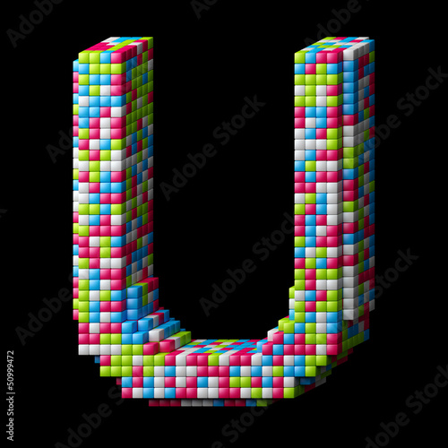 3d pixelated alphabet letter U