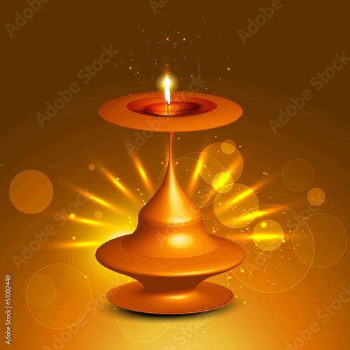 Happy diwali bright beautiful card shiny diya vector