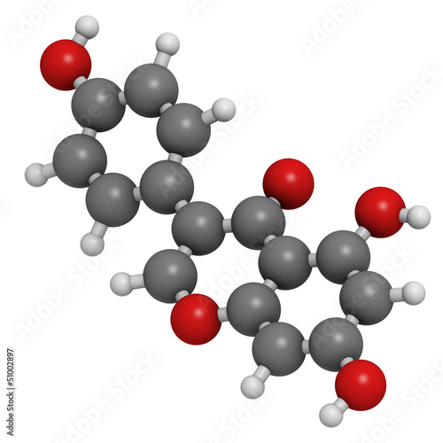 Genistein isoflavone, molecular model photo