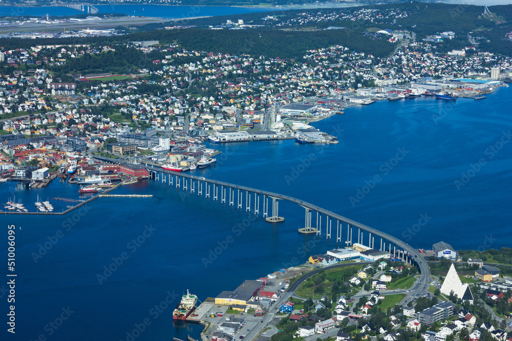 Panorama of Norwegian city Tromso beyond the Arctic circle