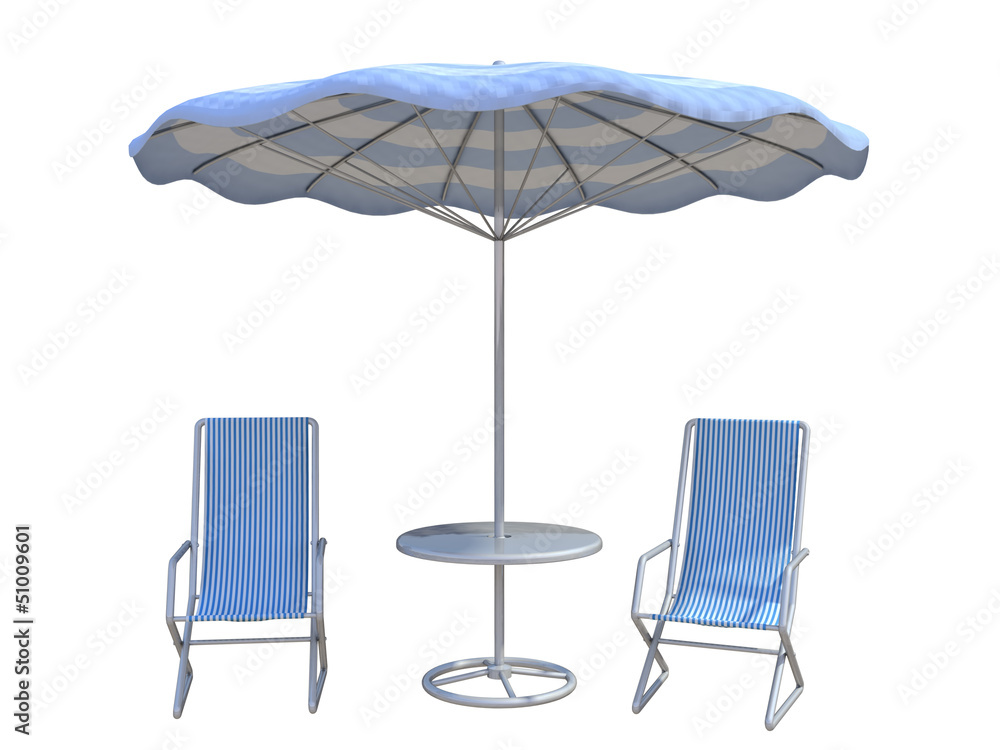 beach chairs and umbrella on a white background beach chairs and umbrella on a white background