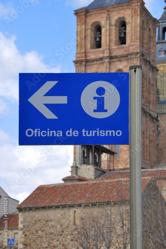 Tourist office sign in blue