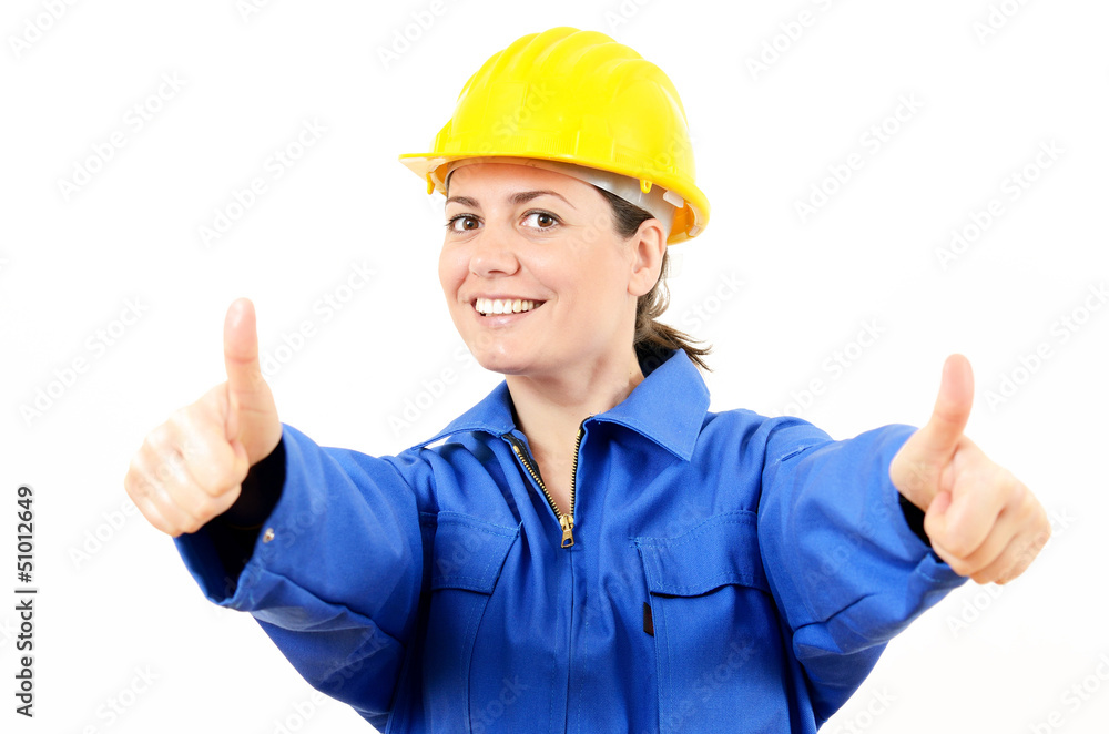 Smiling woman who wearing protective equipment