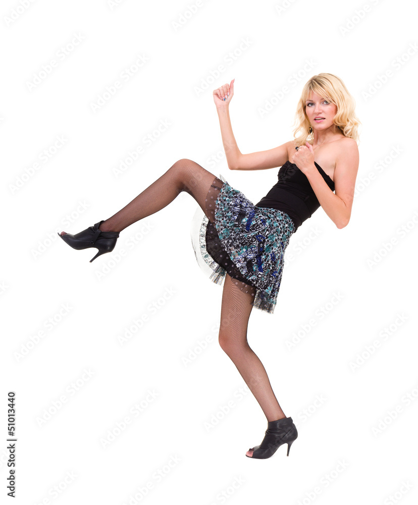 Naklejka premium Full length of sensual woman in short dress