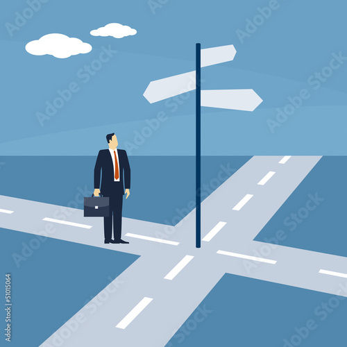 Geschäftsmann vor der Strassenkreuzung / Illustration photo