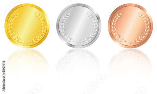 Gold, silver and bronze medals.