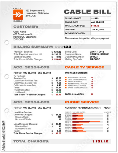 Cable Service Phone Bill Document Sample Template Vector