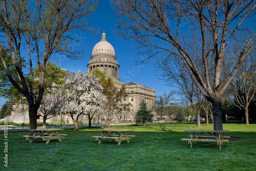 Picknick tables on the grass at the Capital photo
