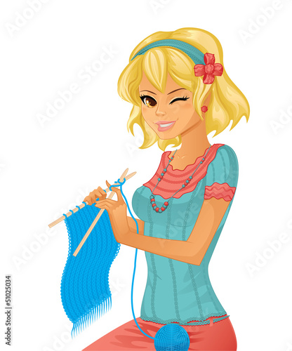Young girl knitting