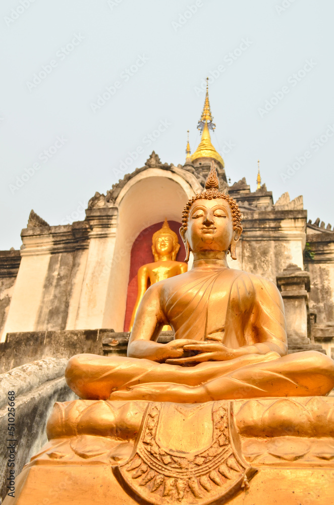 Statue of golden ancient Buddha in Temple THAILAND Statue of golden ancient Buddha in Temple THAILAND
