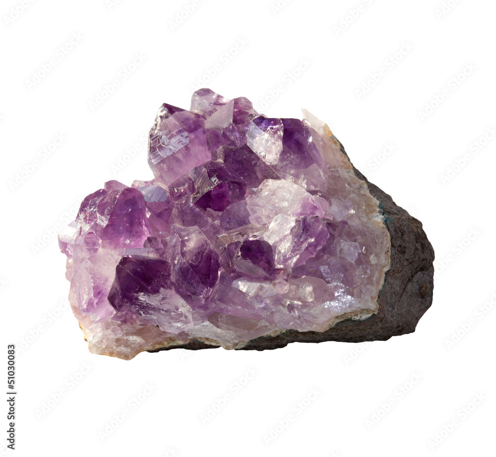Amethyst crystals on stone Amethyst crystals on stone
